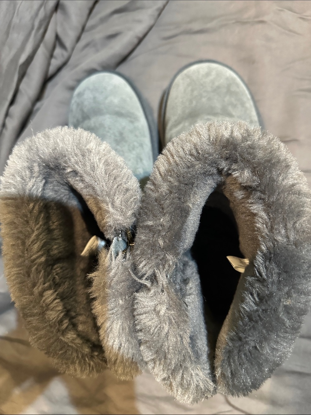 Lam Plush Faux Fur-Trim Gray Women's Winter Boots 9